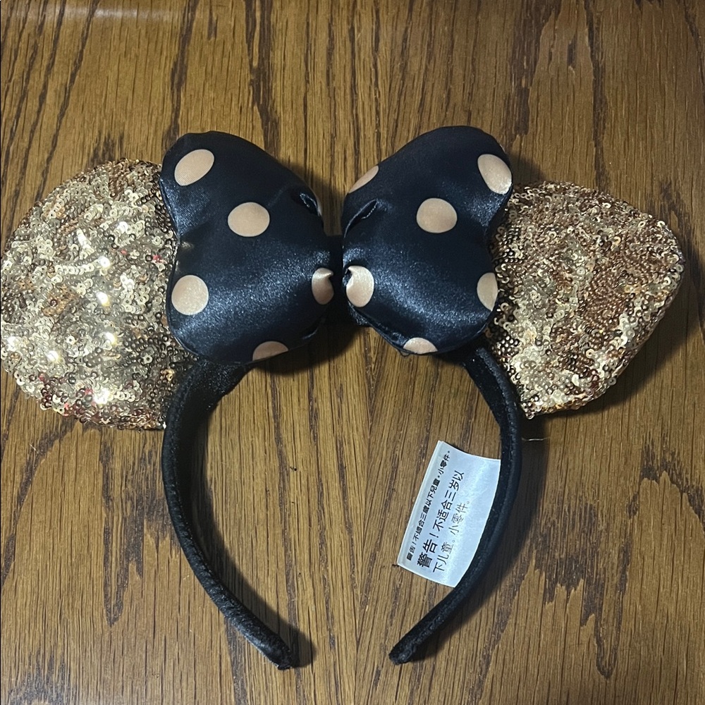 Disney Black and Gold Polka Dot Sequin Minnie Ears Headband